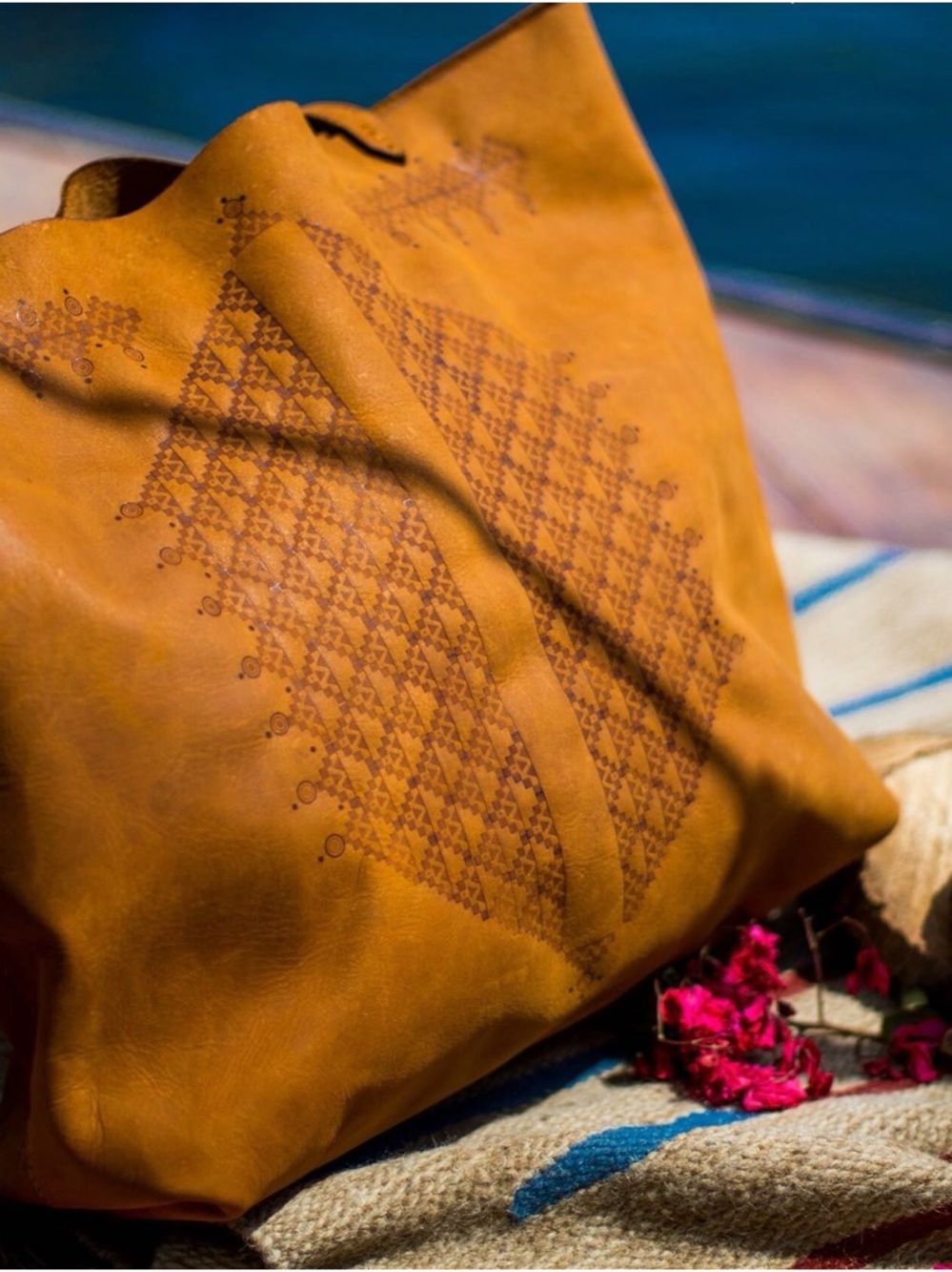 Genuine Leather Tote Bag Handmade Large Boho Embossed Shoulder Bag Premium